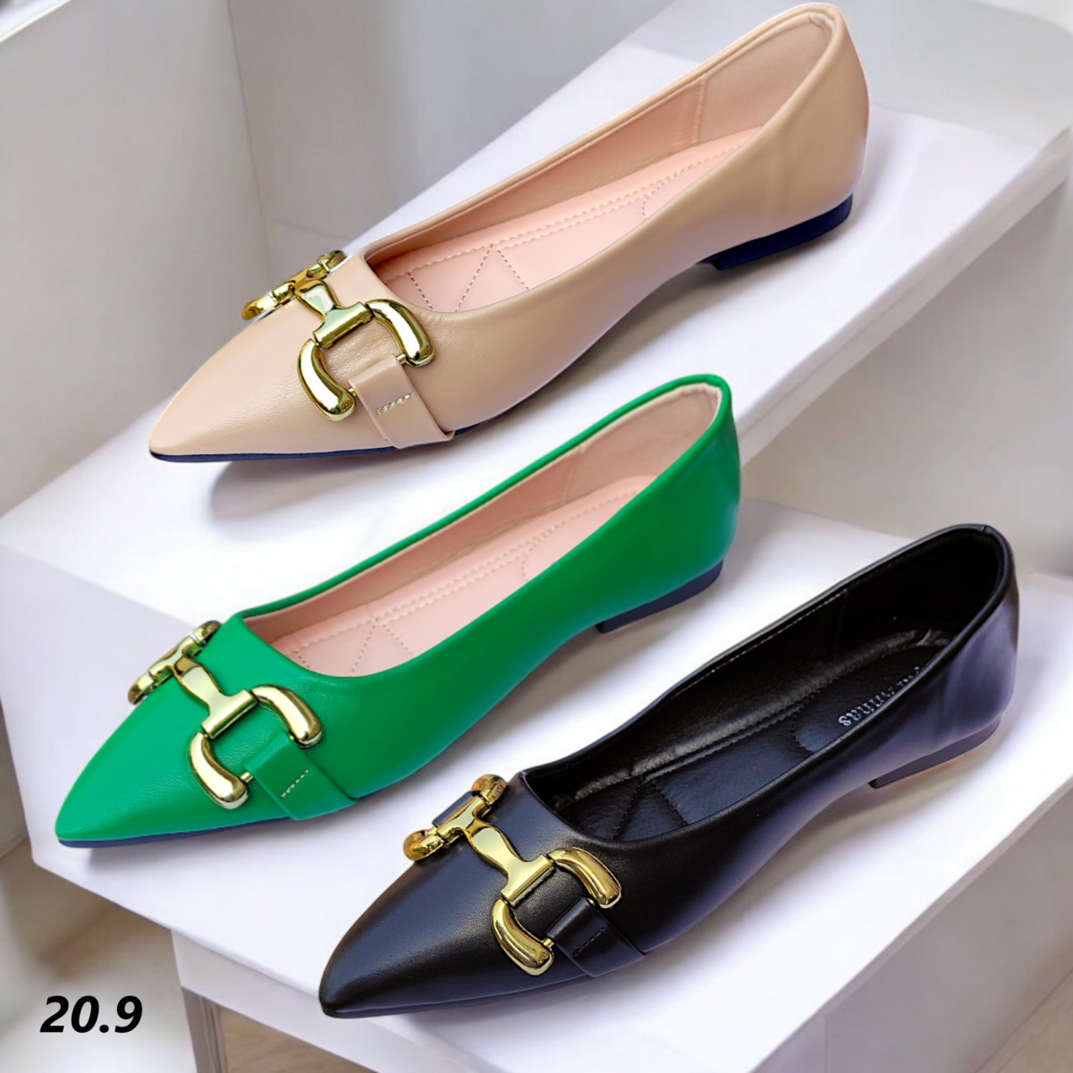 LA2075 (1) Metal Buckle Flat Shoes Soft Bottom Flat Heel Shallow Mouth Pumpy Shoes-LA2075 - Image 1