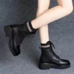 Real soft leather thick-soled Martin boots for women - Image 3