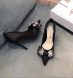 Rhinestone bow French shoes with skirt Women's shoes LA688 - Image 4