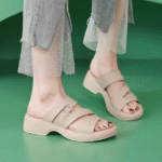 New 2025 Spring and Summer Casual Non-slip Buckle Beach Wedge Heel Large Size Slippers Women