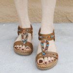 New 2025 Bohemian rhinestone sandals casual comfortable latex massage thick sole large size flat shoes - Image 5