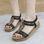 New 2025 Bohemian rhinestone sandals casual comfortable latex massage thick sole large size flat shoes