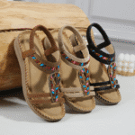 New 2025 Bohemian rhinestone sandals casual comfortable latex massage thick sole large size flat shoes - Image 2