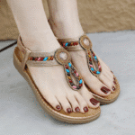 New 2025 Bohemian rhinestone slippers casual comfortable latex massage thick-soled large size flat shoes - Image 3