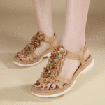 New 2025 ethnic style Bohemian retro beaded elastic band versatile wedge sandals for women