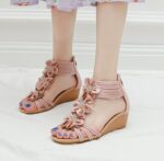 Ximia ethnic style wedge heels thick bottom with skirt summer new flower Roman shoes