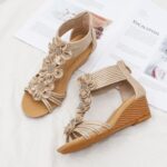 Ximia ethnic style wedge heels thick bottom with skirt summer new flower Roman shoes - Image 3