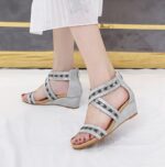 Wedge heel women's summer non-slip one-strap open-toe Roman shoes with back zipper - Image 3