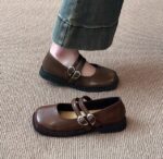 French retro Mary Jane  shoes for women 2025 spring new style all-match shallow square toe with skirt flat shoes