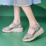Summer 2025 Amazon New Rhinestone Velcro Wedge Heel Casual Lightweight Large Size Women's Sandals