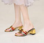 Braided hollow sandals cross-border thick heel