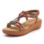 Ethnic style Bohemian retro beaded elastic band rhinestone wedge sandals for women - Image 6