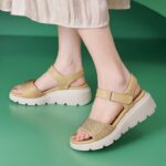 Summer 2025 Amazon New Rhinestone Velcro Wedge Heel Casual Lightweight Large Size Women's Sandals - Image 3