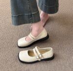 French retro Mary Jane  shoes for women 2025 spring new style all-match shallow square toe with skirt flat shoes - Image 2