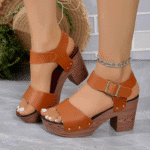 2025 autumn new thick heel non-slip women's sandals one-word buckle strap fish mouth - Image 5