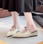 2025 new style elegant skirt-matching French mule with inner height-enhancing closed-toe half-Shoes for women - Image 2