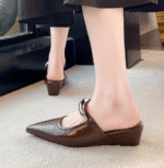 2025 new style elegant skirt-matching French mule with inner height-enhancing closed-toe half-Shoes for women - Image 4