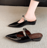 2025 new style elegant skirt-matching French mule with inner height-enhancing closed-toe half-Shoes for women