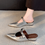 2025 new style elegant skirt-matching French mule with inner height-enhancing closed-toe half-Shoes for women - Image 3