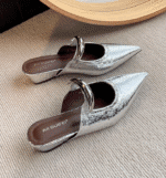 2025 new style elegant skirt-matching French mule with inner height-enhancing closed-toe half-Shoes for women - Image 7