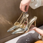 Pointed rhinestone high heels for women 2025 new summer design niche fairy style baotou chain shoes - Image 6