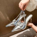 Pointed rhinestone high heels for women 2025 new summer design niche fairy style baotou chain shoes - Image 5