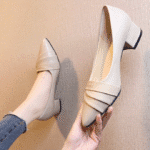 2025 Spring and Autumn new thick heel pointed toe shoes - Image 2