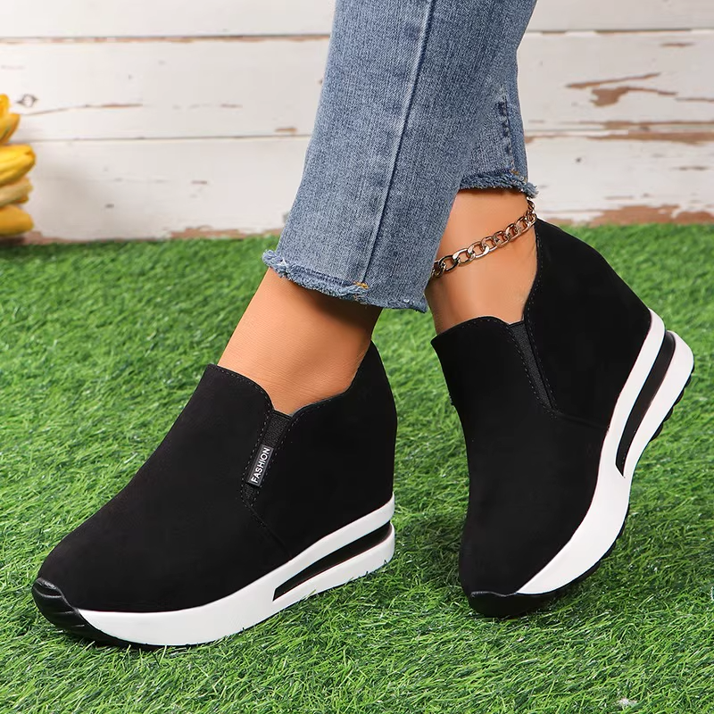 O1CN011ZSSMw292dQOHdIWt_!!1816298010.jpg_ Black wedge heel women's shoes, 2025 spring and autumn new style, round toe, waterproof platform, lightweight slip-on shoes. - Image 1