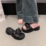 2025 New Women's Slippers, Versatile, Thick-Soled, Summer Bow-Tie, Heeled, Fashionable High-Heeled Sandals - Image 4