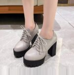 2025 Summer/Autumn New Women's Fashionable Versatile Waterproof Platform Chunky High Heels for Petite Figures with Lace-up Round