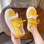 Retro-style niche yellow sneakers for women, 2025 new summer style, breathable canvas shoes, thick-soled sports casual shoes, trendy. - Image 3