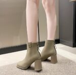 French-style high-heeled ankle boots for women, new autumn/winter 2025 style, square toe, elegant and versatile fashion cotton boots - Image 2