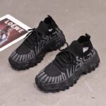 Women's chunky knit sneakers, trendy 2025 spring/summer style, thick-soled platform sock shoes, versatile casual sports shoes. - Image 8