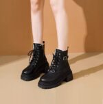British style motorcycle black platform lace-up Martin boots, new autumn/winter 2025 style, fleece-lined, sweet and cool belt buckle ankle boots. - Image 8