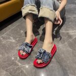 Korean style denim strappy sandals for women, perfect for summer 2025, versatile, fashionable, thick-soled, casual beach sandals. - Image 11