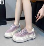 Women's platform platform white sneakers, 2025 new summer style, breathable mesh, versatile casual sports sneakers, student shoes.