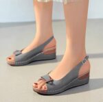 Wish Amazon 2025 Summer New Fashion Wedge Plus Size Women's Shoes Bow Peep Toe Sandals - Image 2