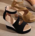 Women's wedge open-toe sandals, new summer 2025 style, suede waterproof platform, petite design, hollowed-out design, thick sole, high heels. - Image 6