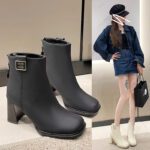 French-style high-heeled ankle boots for women, new autumn/winter 2025 style, square toe, elegant and versatile fashion cotton boots - Image 8
