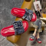 Korean style denim strappy sandals for women, perfect for summer 2025, versatile, fashionable, thick-soled, casual beach sandals. - Image 7