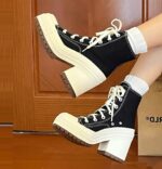 Women's platform high-top canvas shoes, ulzzang style, spring and autumn niche design, 2025 new summer white sneakers, trendy on Instagram. - Image 4