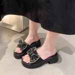 2025 New Women's Slippers, Versatile, Thick-Soled, Summer Bow-Tie, Heeled, Fashionable High-Heeled Sandals