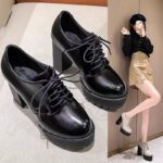 2025 Summer/Autumn New Women's Fashionable Versatile Waterproof Platform Chunky High Heels for Petite Figures with Lace-up Round - Image 6