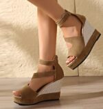 Women's wedge open-toe sandals, new summer 2025 style, suede waterproof platform, petite design, hollowed-out design, thick sole, high heels. - Image 4