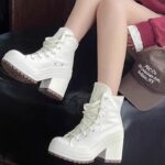 Women's platform high-top canvas shoes, ulzzang style, spring and autumn niche design, 2025 new summer white sneakers, trendy on Instagram. - Image 2
