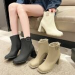 French-style high-heeled ankle boots for women, new autumn/winter 2025 style, square toe, elegant and versatile fashion cotton boots - Image 6