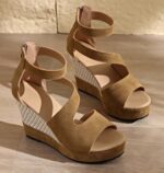 Women's wedge open-toe sandals, new summer 2025 style, suede waterproof platform, petite design, hollowed-out design, thick sole, high heels. - Image 5