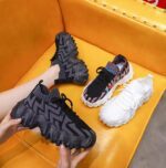 2025 Summer New Breathable Flyknit Thick-Soled Dad Shoes Lightweight Fashionable Versatile Plus Size Export Women's Shoes White Sneakers - Image 2