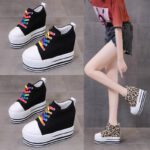 Thick-soled, 11cm high heel women's shoes, new spring and autumn sports shoes, Korean style student shoes, canvas wedge heel. - Image 7