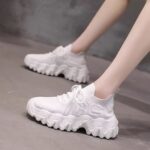 Women's chunky knit sneakers, trendy 2025 spring/summer style, thick-soled platform sock shoes, versatile casual sports shoes. - Image 5
